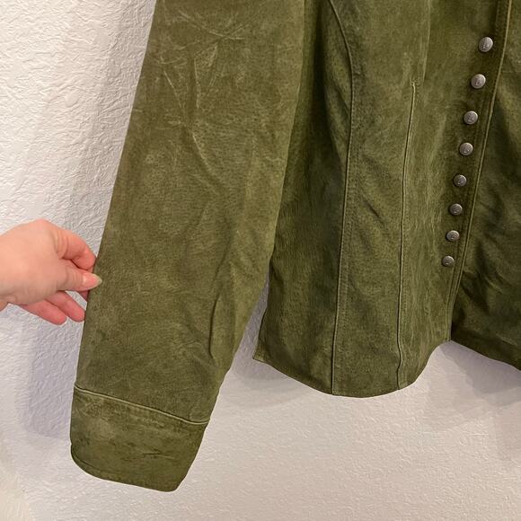 Vintage Live a Little Womens Suede Jacket L 90s Grunge Collared Snap Olive Green - Picture 4 of 16
